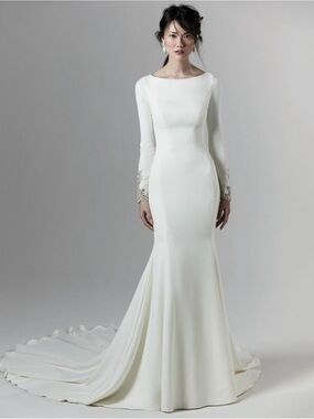 Maggie Sottero Ivory Long-Sleeve Mermaid Wedding Gown